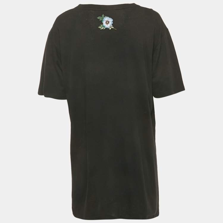 Pre Owned Gucci Black Vintage Logo Print Cotton Distressed T-Shirt M