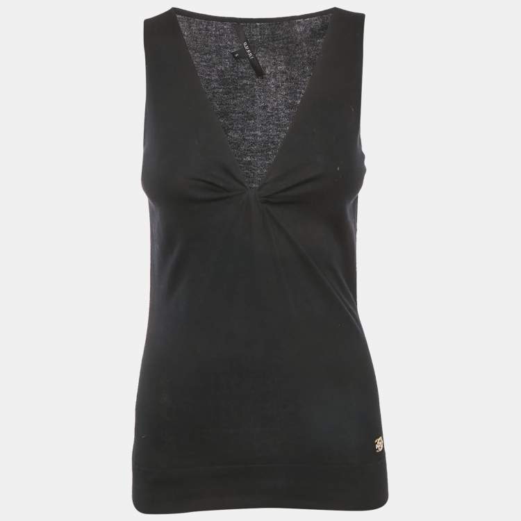 Pre Owned Gucci Black Stretch Knit V-Neck Sleeveless Top S