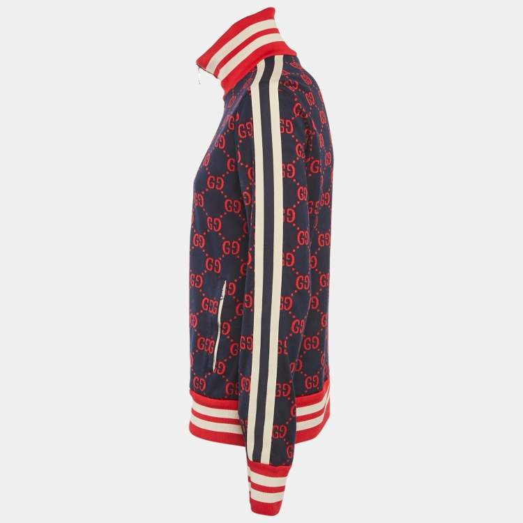 Pre Owned Gucci Navy Blue GG Monogram Print Cotton Knit Zip -Up Jacket M