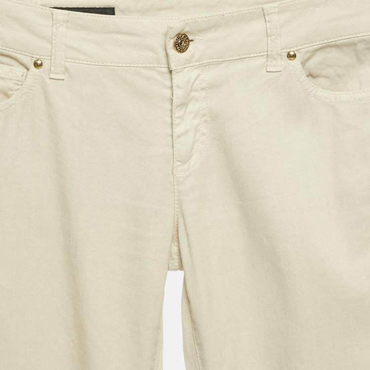 Pre Owned Gucci Beige Linen Blend Lace-Up Hem Skinny Jeans S Waist 29"