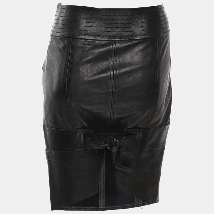 Pre Owned Gucci Black Leather Midi Skirt M