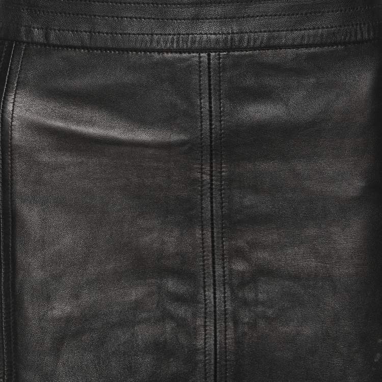 Pre Owned Gucci Black Leather Midi Skirt M