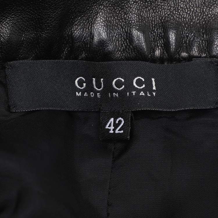 Pre Owned Gucci Black Leather Midi Skirt M