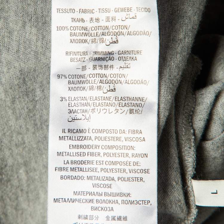 Pre Owned Gucci Grey Cotton Tiger Embellished Crew Neck T-Shirt L