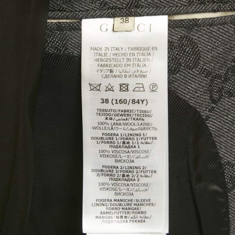 Pre Owned Gucci Grey GG Wool Jacquard Tailored Suit S