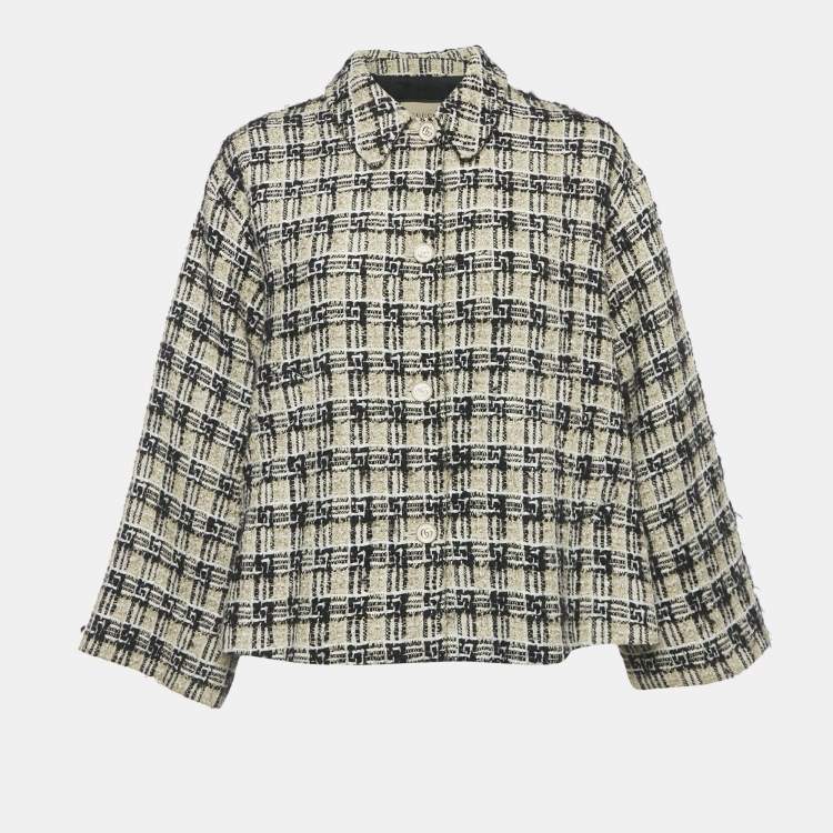 Pre Owned Gucci Beige Checks Tweed Button Front Jacket S