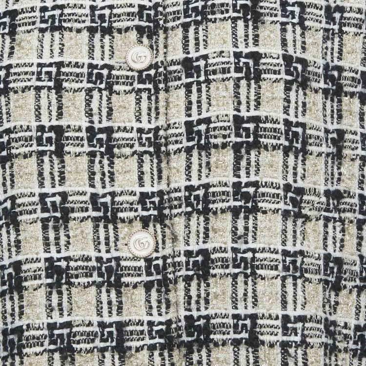 Pre Owned Gucci Beige Checks Tweed Button Front Jacket S