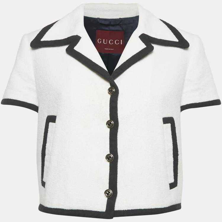 Pre Owned Gucci Off -White Tweed Short Sleeve Jacket S