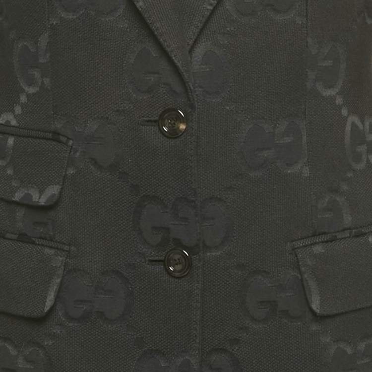 Pre Owned بدلة غوتشي سوداء بطبعة شعار GG كبير قطن مزيج بزر أمامي مقاس صغير - سمول