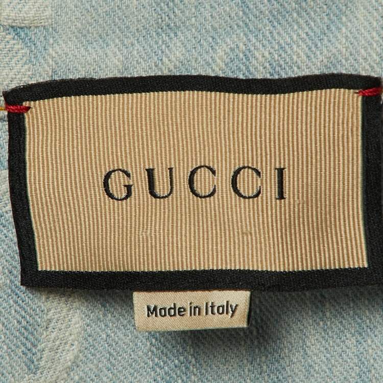Pre Owned Gucci Light Blue GG Jacquard Denim 'California Gucci' Button Front Jacket S