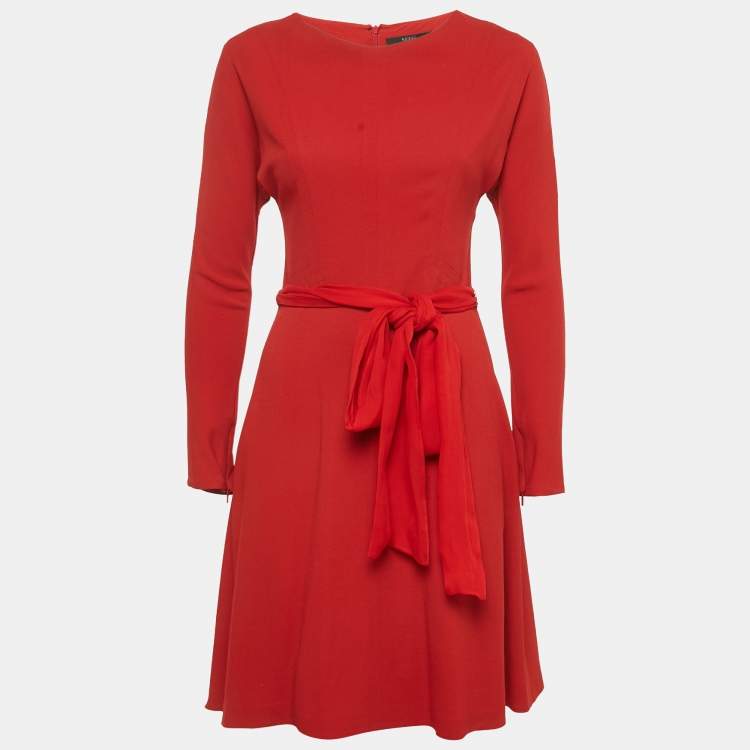 Pre Owned Gucci Red Crepe Belted Short Dress S