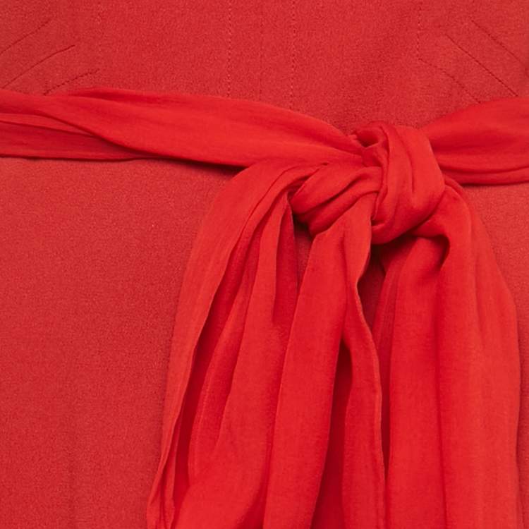 Pre Owned Gucci Red Crepe Belted Short Dress S