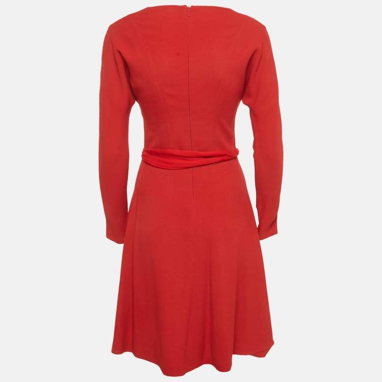 Pre Owned Gucci Red Crepe Belted Short Dress S