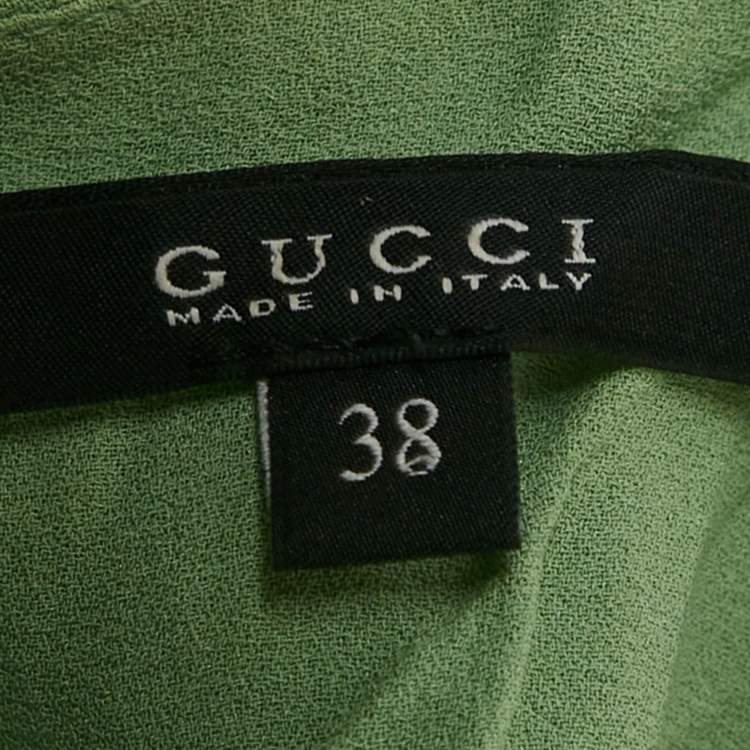 Pre Owned Gucci Mint Green Neck Embellished Silk Long Sleeve Maxi Dress S
