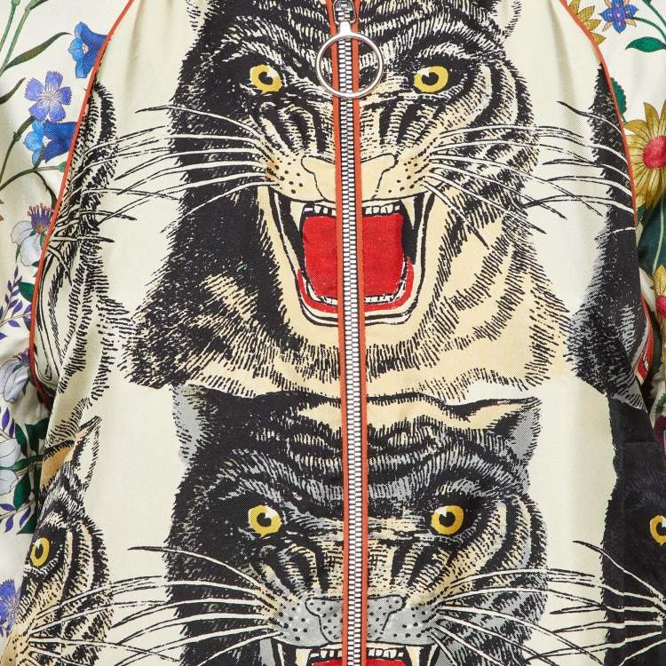 Pre Owned Gucci Multicolor Floral Sequined Printed Silk Bomber Jacket S