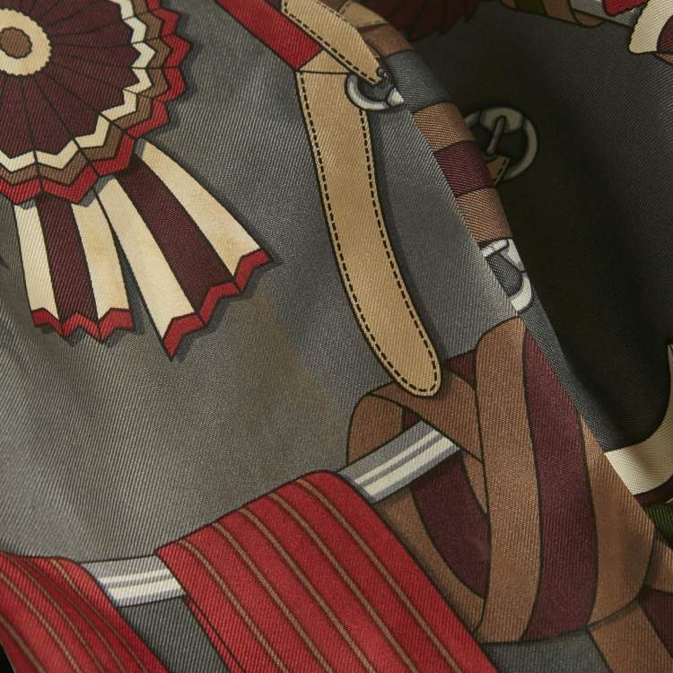 Pre Owned Gucci Vintage Grey Printed Silk Neck Tie Detail Blouse L