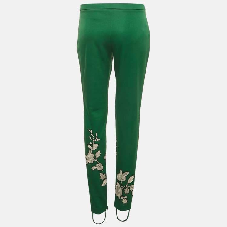 Pre Owned Gucci Green Floral Embroidery Jersey Pants XL