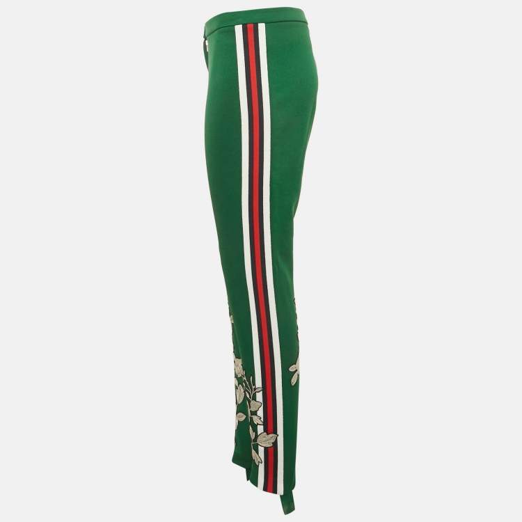 Pre Owned Gucci Green Floral Embroidery Jersey Pants XL