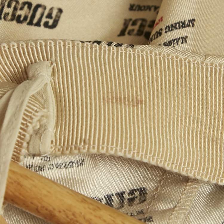 Pre Owned Gucci Beige Invite Stamp Print Silk Pleated Midi Skirt L
