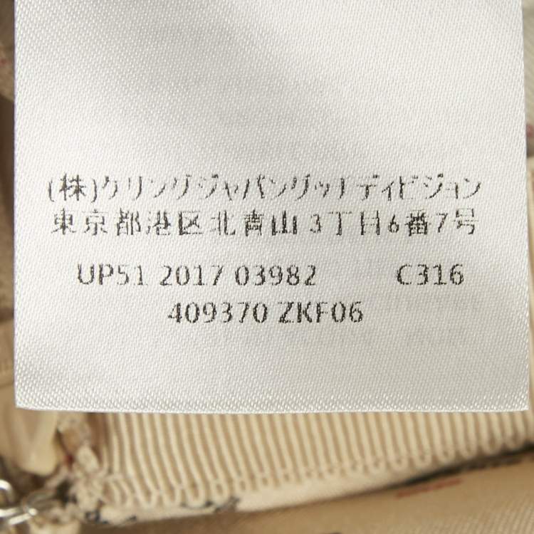 Pre Owned Gucci Beige Invite Stamp Print Silk Pleated Midi Skirt L