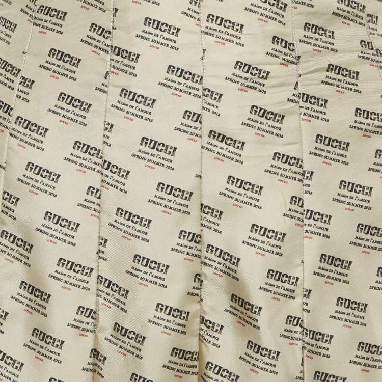 Pre Owned Gucci Beige Invite Stamp Print Silk Pleated Midi Skirt L