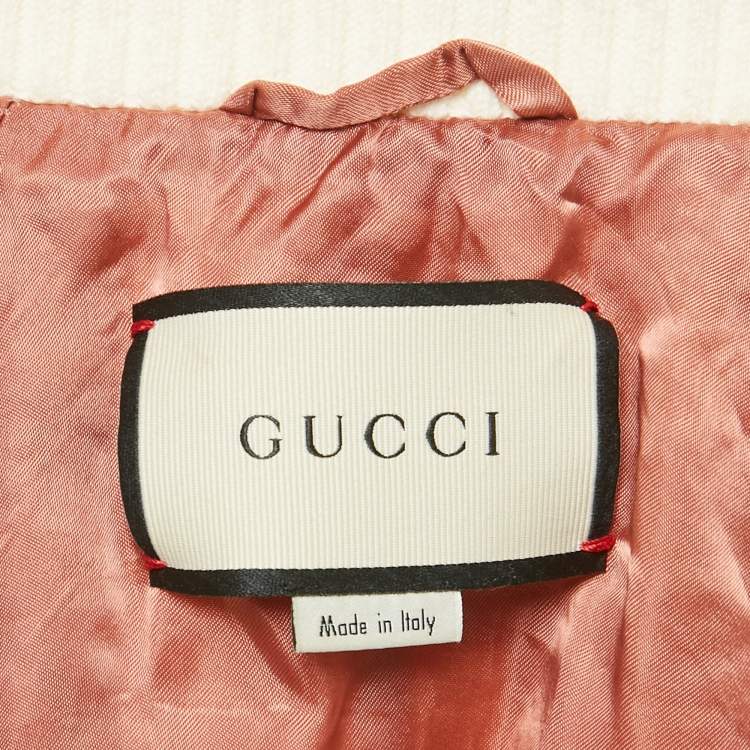 Pre Owned Gucci Beige Silk Guccification Bomber Jacket XS