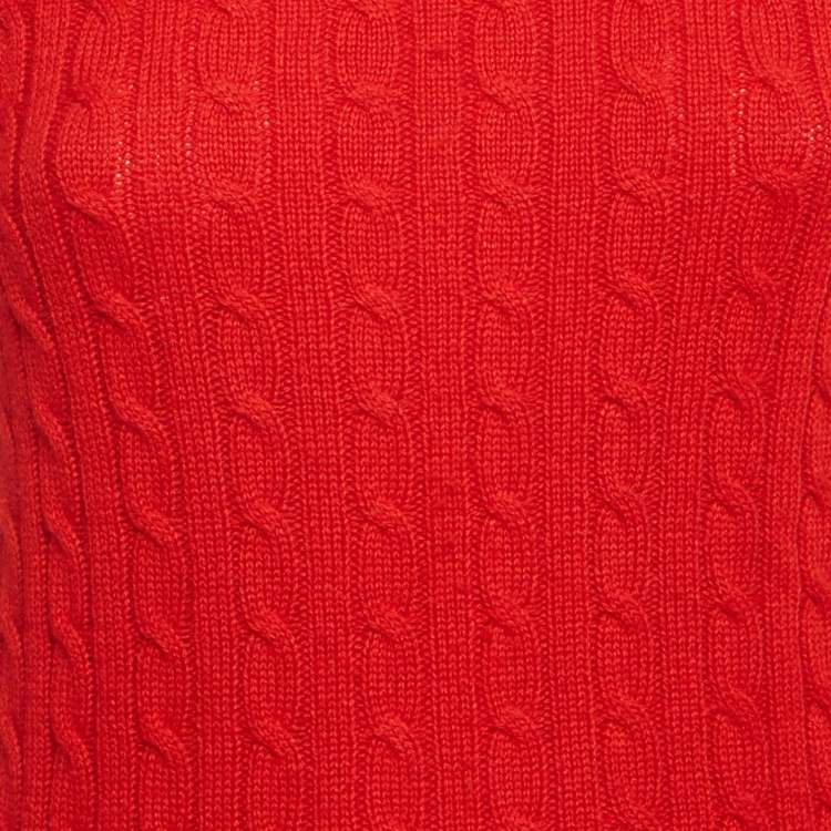 Pre Owned Gucci Red Lamé Trim Cable Knit Crewneck Sweater M