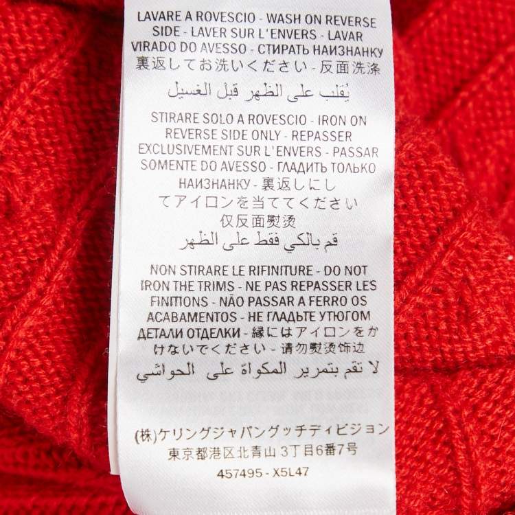 Pre Owned Gucci Red Lamé Trim Cable Knit Crewneck Sweater M