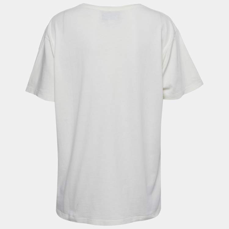 Pre Owned Gucci Garden White Cat Print Cotton Crewneck T-Shirt L 