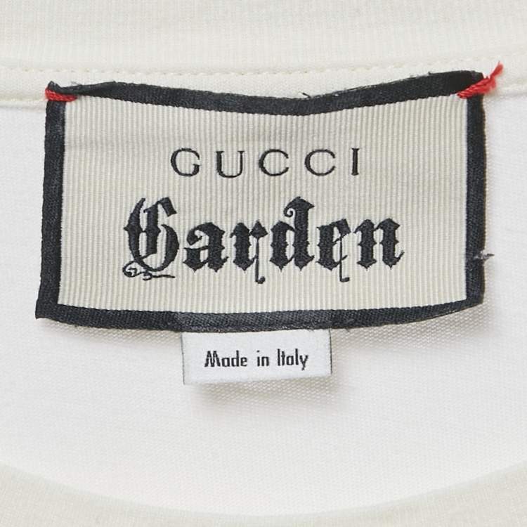 Pre Owned Gucci Garden White Cat Print Cotton Crewneck T-Shirt L 