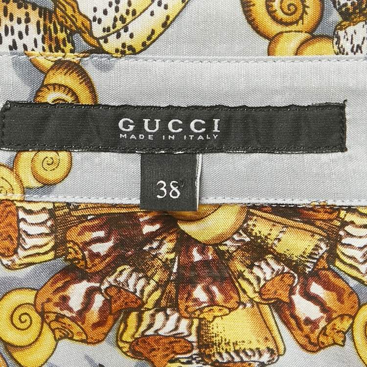 Pre Owned Gucci Blue Shell Print Silk Button Front Shirt S