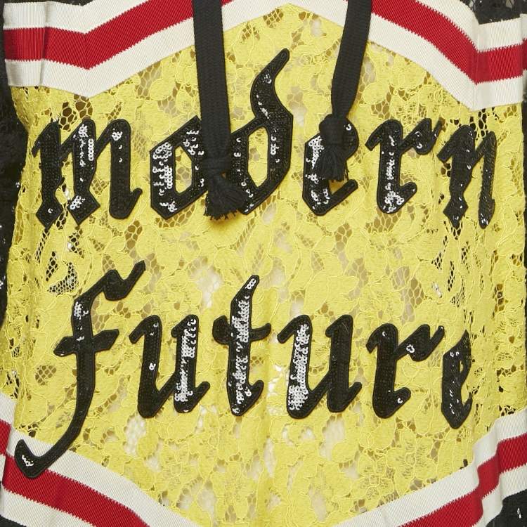 Pre Owned Gucci Black Lace Modern Future Sequin Detail Hooded Sweatshirt S