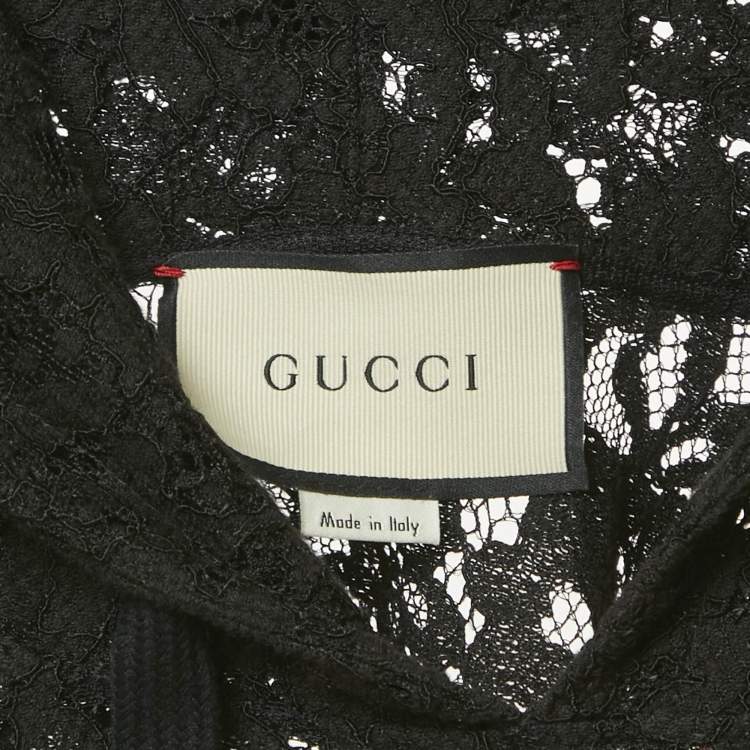 Pre Owned Gucci Black Lace Modern Future Sequin Detail Hooded Sweatshirt S