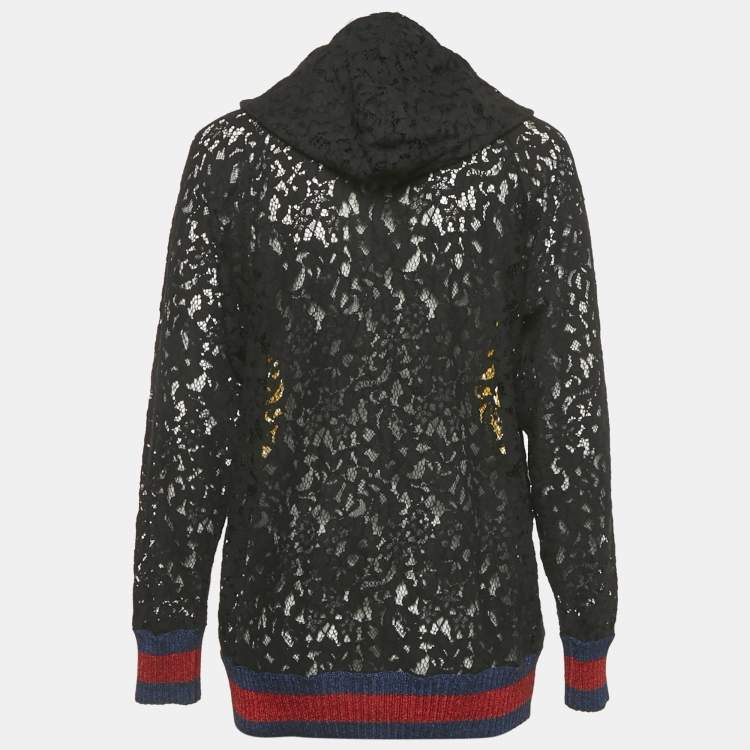 Pre Owned Gucci Black Lace Modern Future Sequin Detail Hooded Sweatshirt S