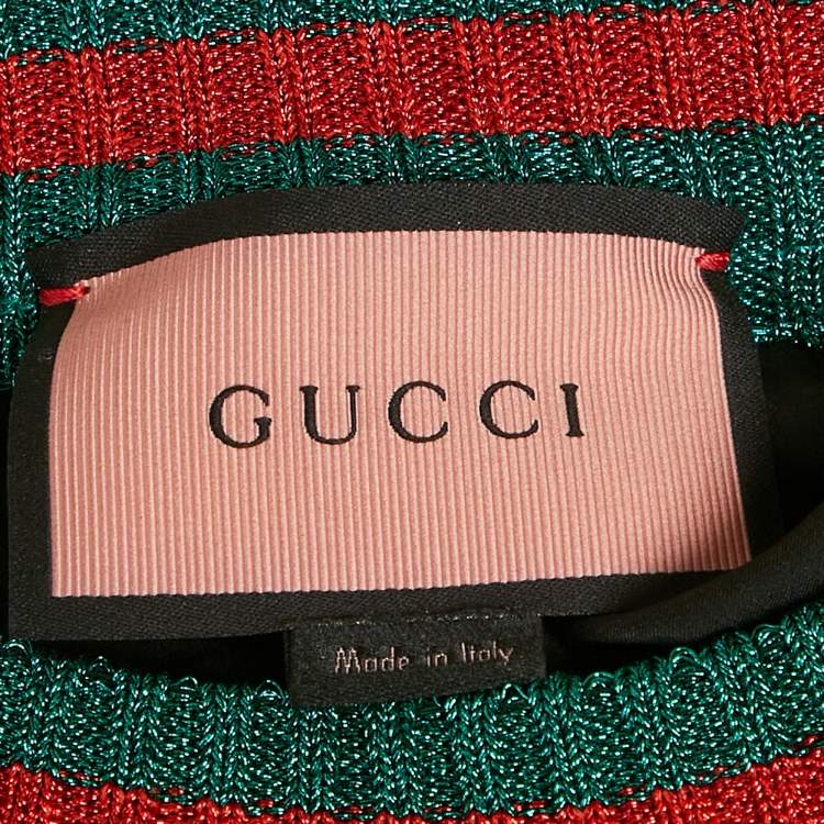 Pre Owned Gucci Black /Red Ghost Diamond Print Silk & Lamé Web Trim Top S