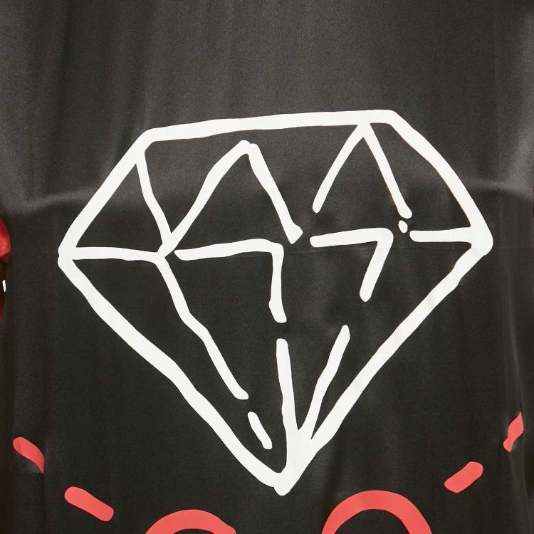 Pre Owned Gucci Black /Red Ghost Diamond Print Silk & Lamé Web Trim Top S