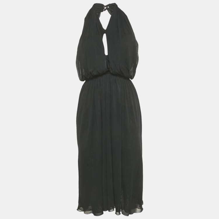 Pre Owned Gucci Black Jersey Halter Neck Midi Dress S