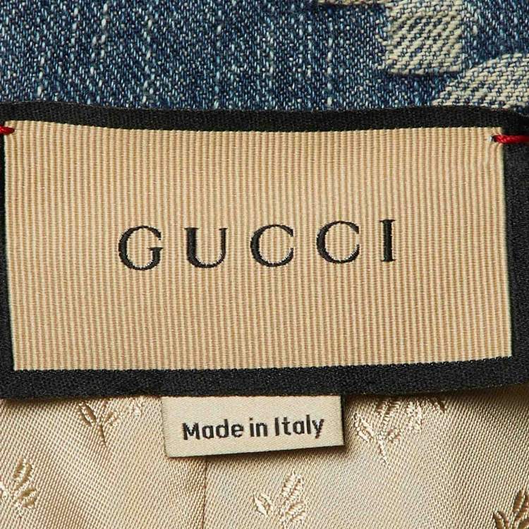 Pre Owned Gucci Blue GG Denim Patchwork Belted Jacket S