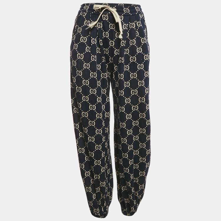 Pre Owned Gucci Navy Blue GG Supreme Monogram Jacquard Knit Trackpants XS