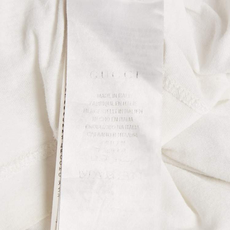 Pre Owned Gucci White GG Web Print Cotton Distressed T-Shirt S