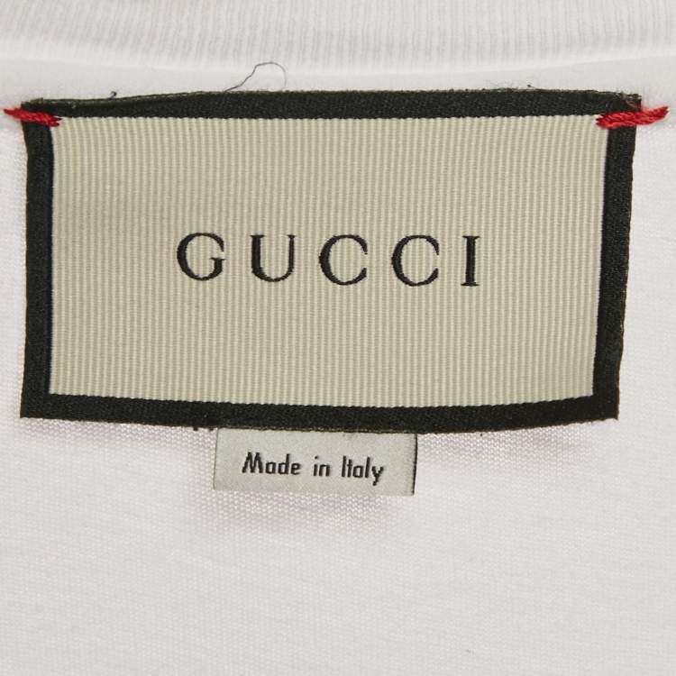 Pre Owned Gucci White GG Web Print Cotton Distressed T-Shirt S