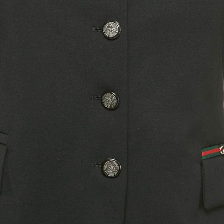 Pre Owned Gucci Equestrian Black Wool Web Trim Single Breasted Blazer S  