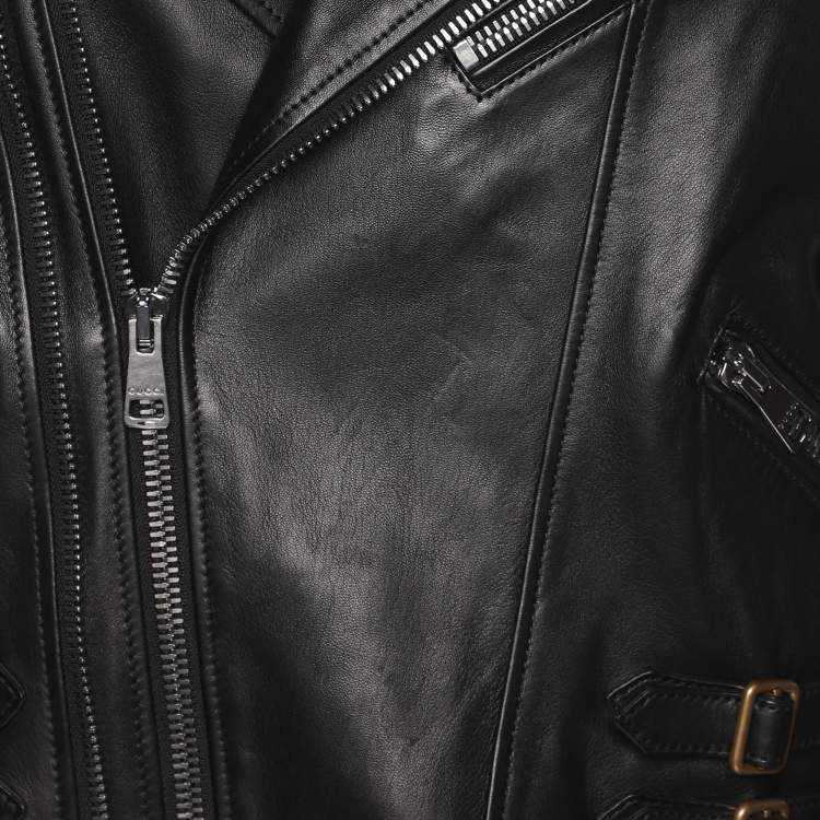 Pre Owned Gucci Black Leather Biker Jacket S