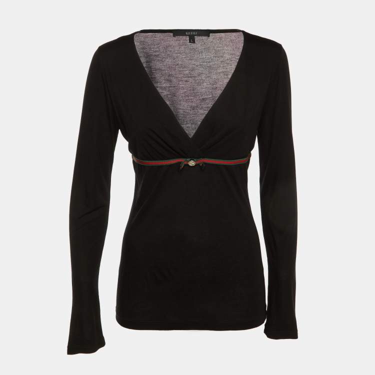 Pre Owned Gucci Black Modal Web Bow Detail Top L