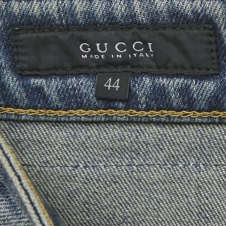 Pre Owned Gucci Blue Faded Denim Skinny Flare Jeans M Waist 32"
