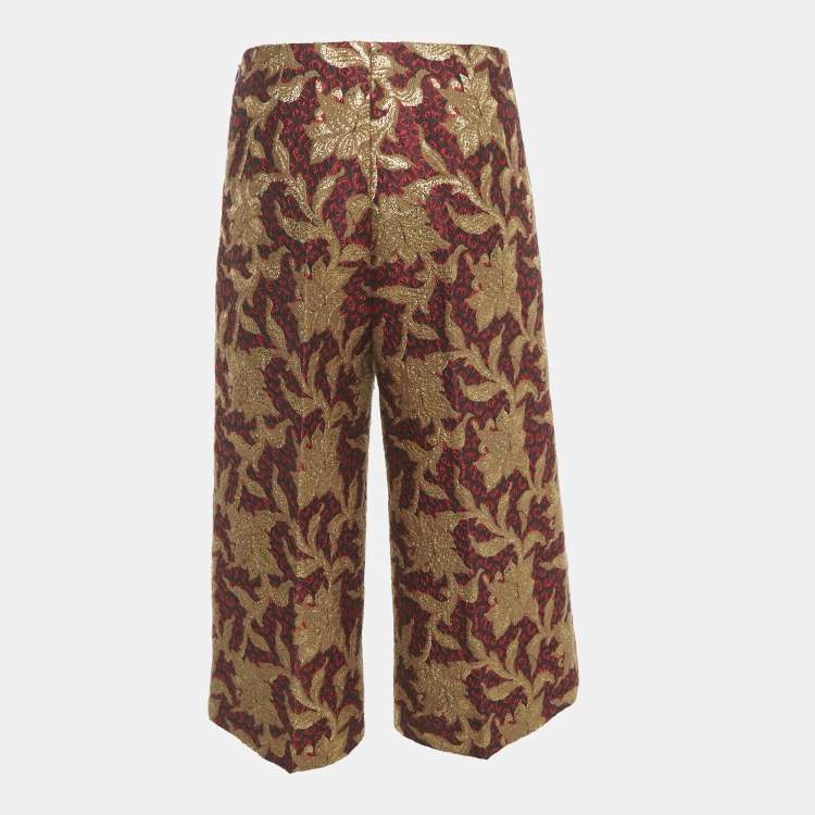 Pre Owned Gucci Red /Gold Floral Jacquard Culottes M