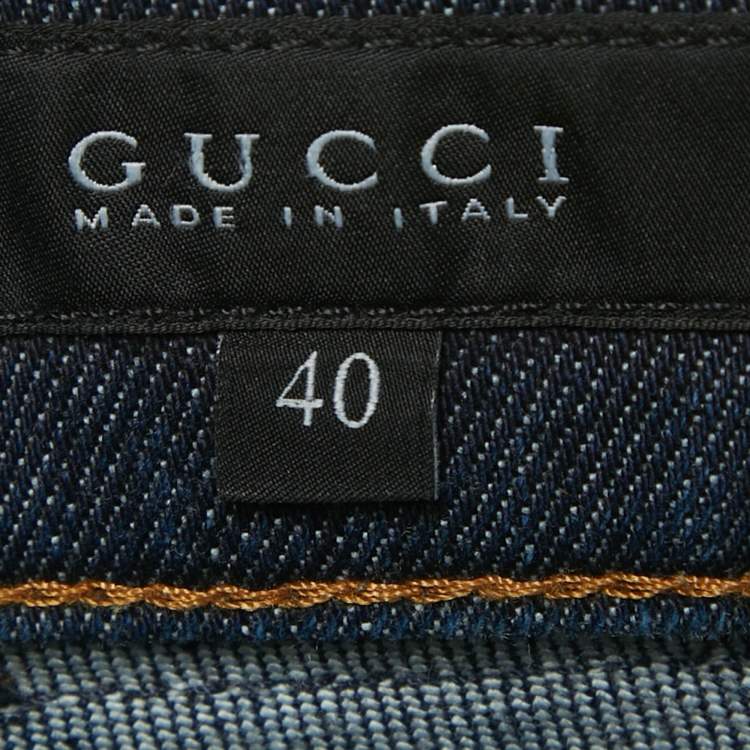 Pre Owned Gucci Blue Faded Denim Chain Detail Skinny Jeans S Waist 28"
