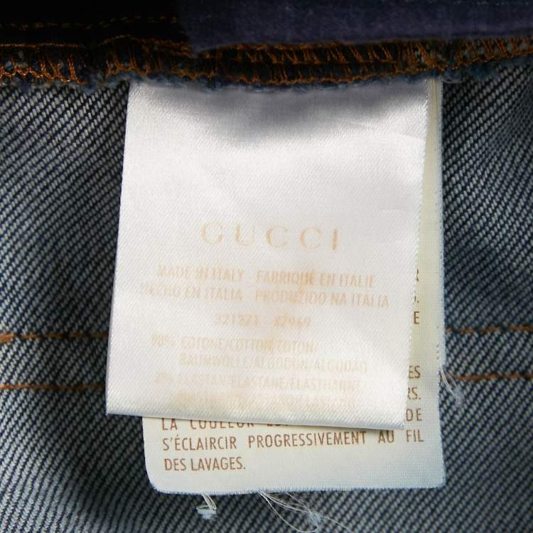 Pre Owned Gucci Blue Faded Denim Chain Detail Skinny Jeans S Waist 28"