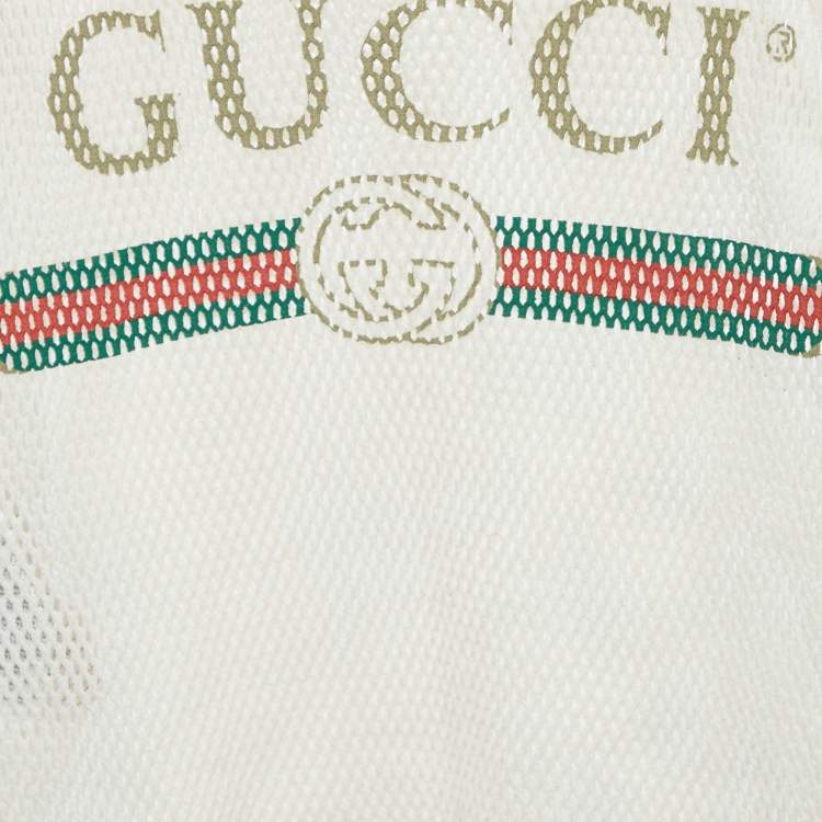 Pre Owned Gucci White Logo Print Mesh Tank Top M
