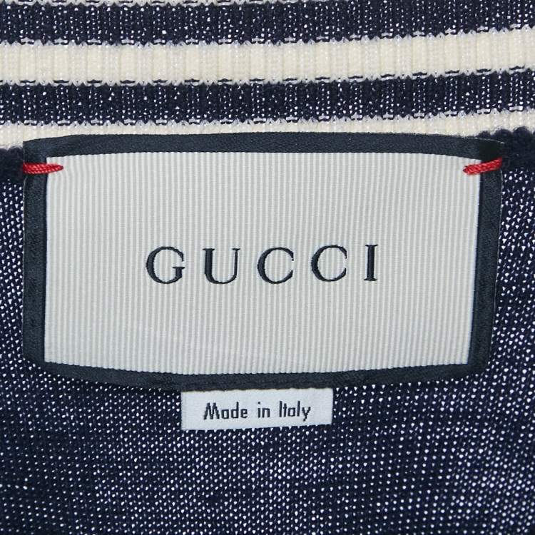 Pre Owned Gucci Navy Blue Wool Knit V-Neck Sweater S